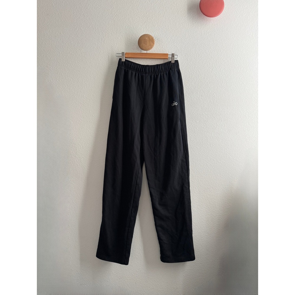 Alo Yoga Accolade Straight Leg Sweatpants Black French Terry Logo Pants
